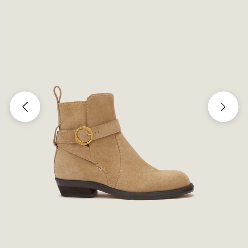 Odissi Ornella Women's Tan Suede Ankle Boot with Decorative Ring Buckle
